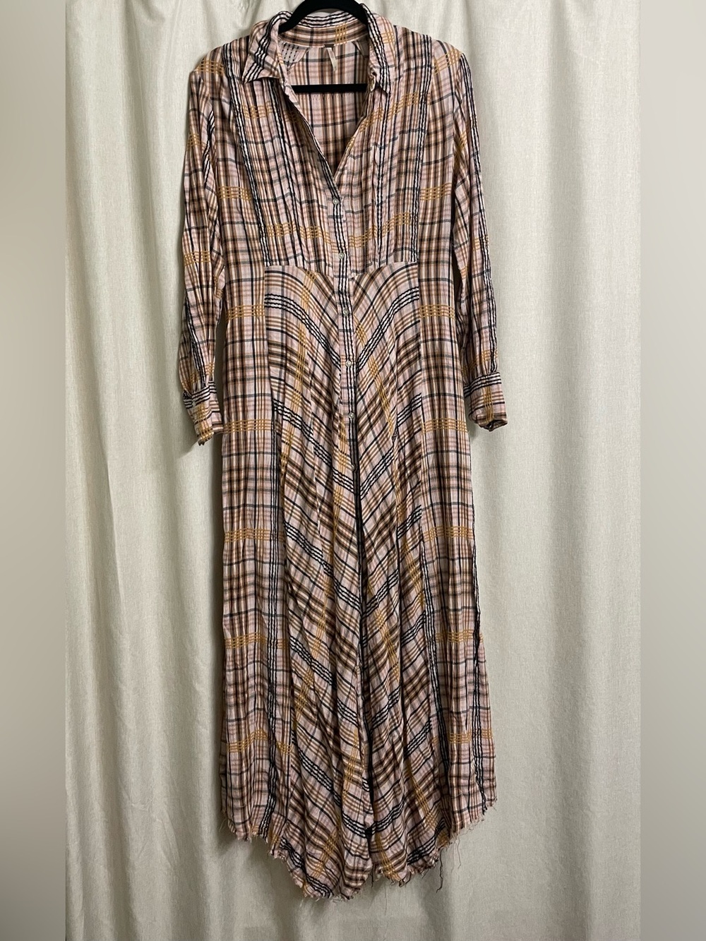 Free People Sadie Plaid Maxi Dress Button Front Duster Size S - Picture 2 of 8